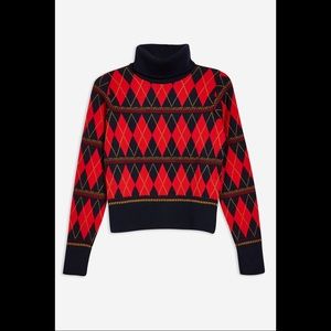 COPY - TOPSHOP Argyle Roll Neck Top [US 4]